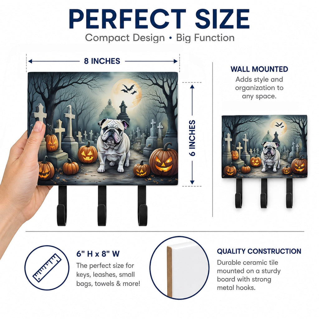 English Bulldog Spooky Halloween Leash or Key Holder Wall Hooks, Coat Rack Wall Mount, for Hanging Keys, Towels, Aprons, Leashes