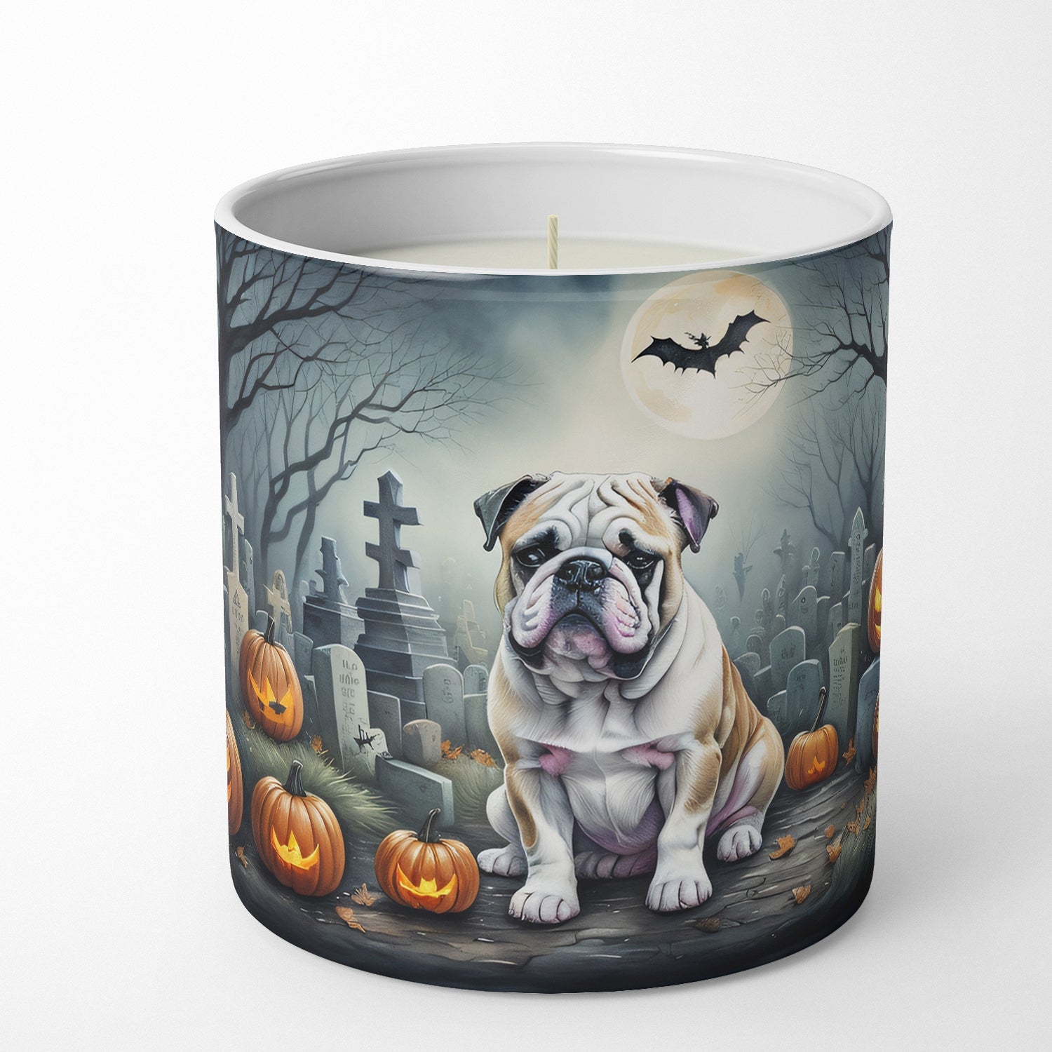 English Bulldog Spooky Halloween Decorative Soy Candle Nature Soy Wax Essential Oil Home Decor Ideal for Bedroom Kitchen Bath Office Gift, 10 oz