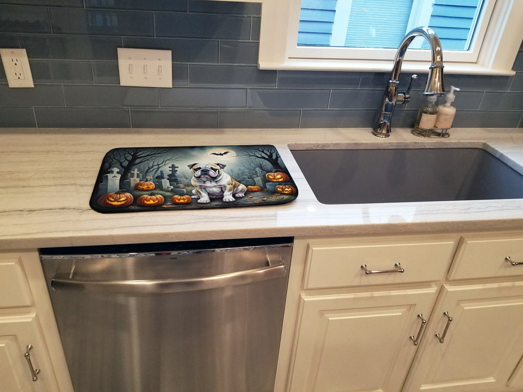 English Bulldog Spooky Halloween Dish Drying Mat Absorbent Dish Drying Mat Pad for Kitchen Counter Dish Drainer Mat for Countertop, 14 x 21", Multicolor