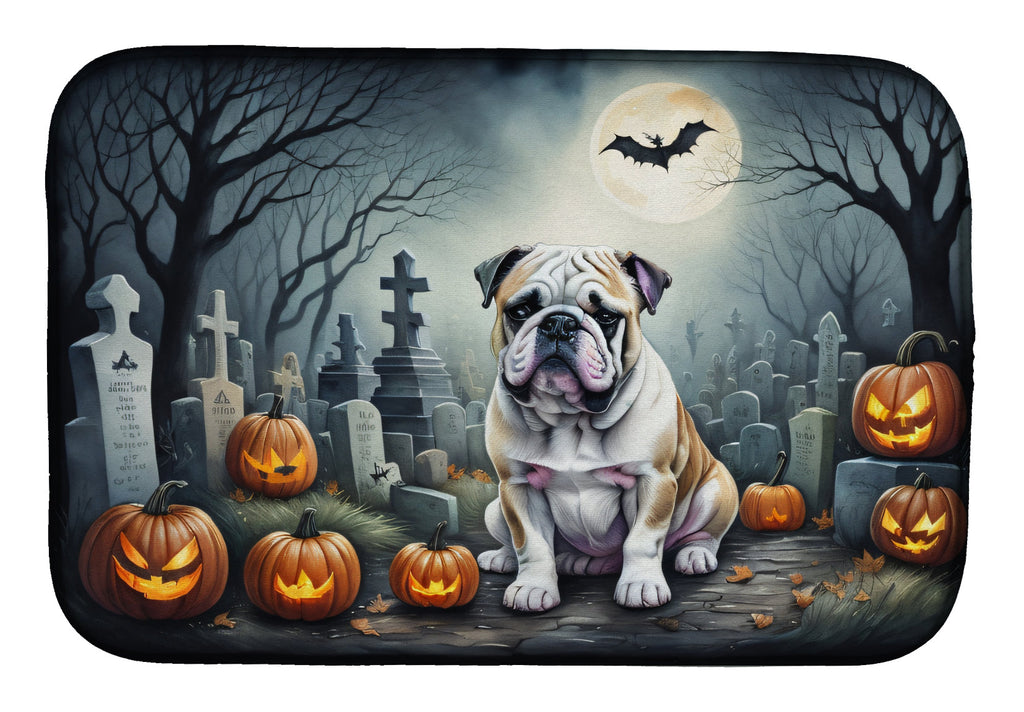 English Bulldog Spooky Halloween Dish Drying Mat Absorbent Dish Drying Mat Pad for Kitchen Counter Dish Drainer Mat for Countertop, 14 x 21", Multicolor