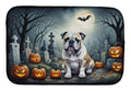English Bulldog Spooky Halloween Dish Drying Mat Absorbent Dish Drying Mat Pad for Kitchen Counter Dish Drainer Mat for Countertop, 14 x 21", Multicolor