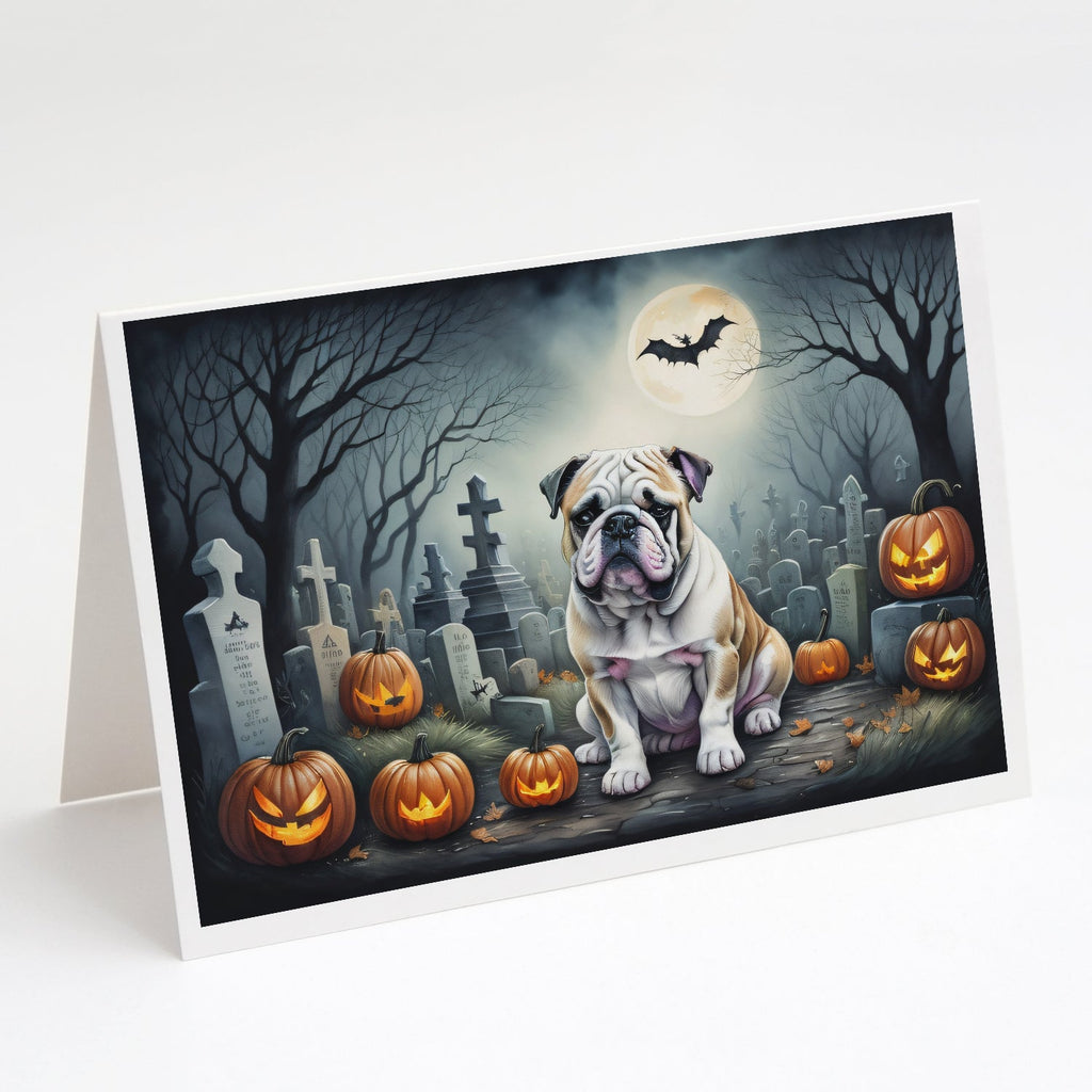 English Bulldog Spooky Halloween Greeting Cards Pack of 8 Blank Cards with Envelopes Whimsical A7 Size 5x7