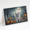 English Bulldog Spooky Halloween Greeting Cards Pack of 8 Blank Cards with Envelopes Whimsical A7 Size 5x7