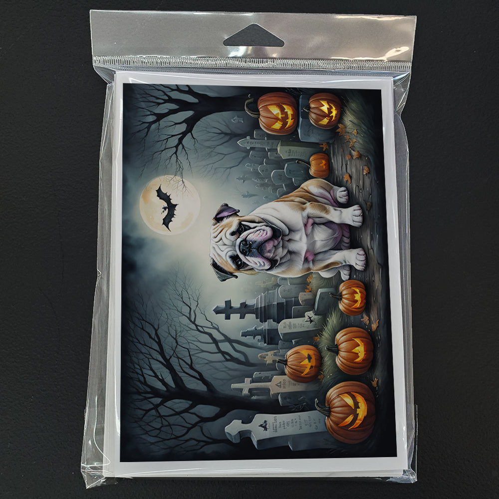 English Bulldog Spooky Halloween Greeting Cards Pack of 8 Blank Cards with Envelopes Whimsical A7 Size 5x7