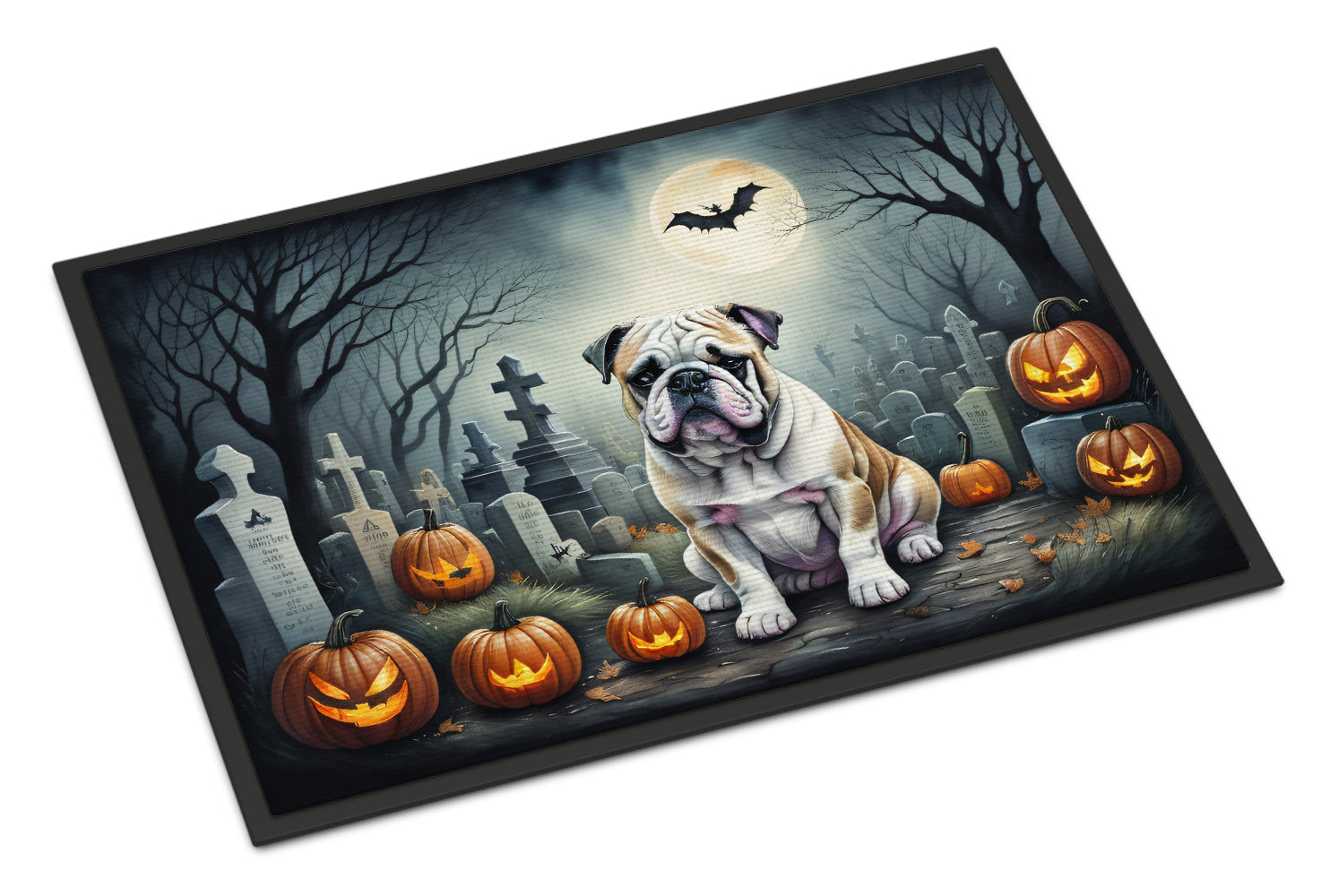 English Bulldog Spooky Halloween Doormat Indoor Outdoor 24H X 36W Front Door Mat Rugs for Entryway, Non Slip Washable Low Pile,