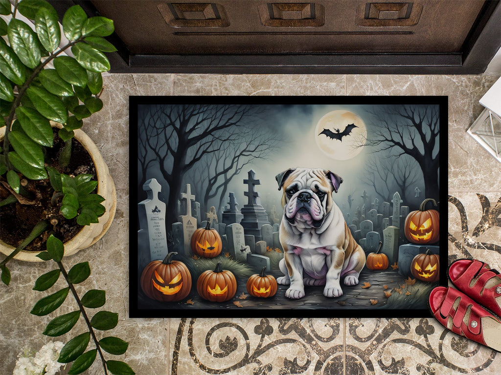 English Bulldog Spooky Halloween Doormat Indoor Outdoor 24H X 36W Front Door Mat Rugs for Entryway, Non Slip Washable Low Pile,