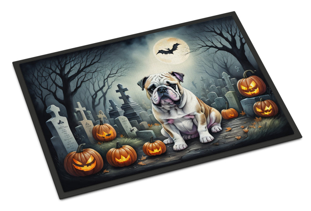 English Bulldog Spooky Halloween Doormat Indoor Outdoor 18H X 27W Front Door Mat Rugs for Entryway, Non Slip Washable