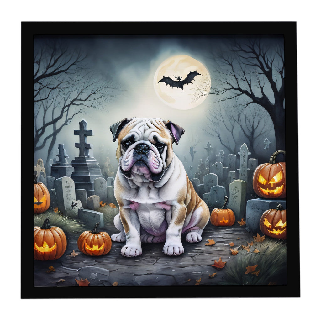 English Bulldog Spooky Halloween Framed Metal Print Bathroom, Kitchen, Office, Home Decor Wall Art Ready to Hang, Square, 8X8