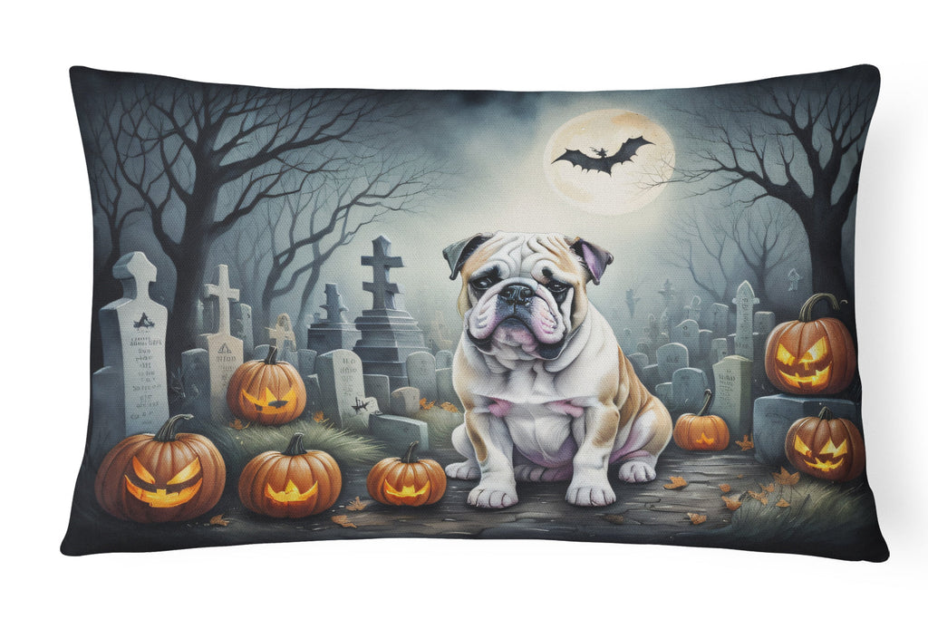English Bulldog Spooky Halloween Decorative Throw Pillow 12x16 Indoor Outdoor Accent Cushion, Fabric Cover with Insert for Sofa, Bed, Porch & Living Room