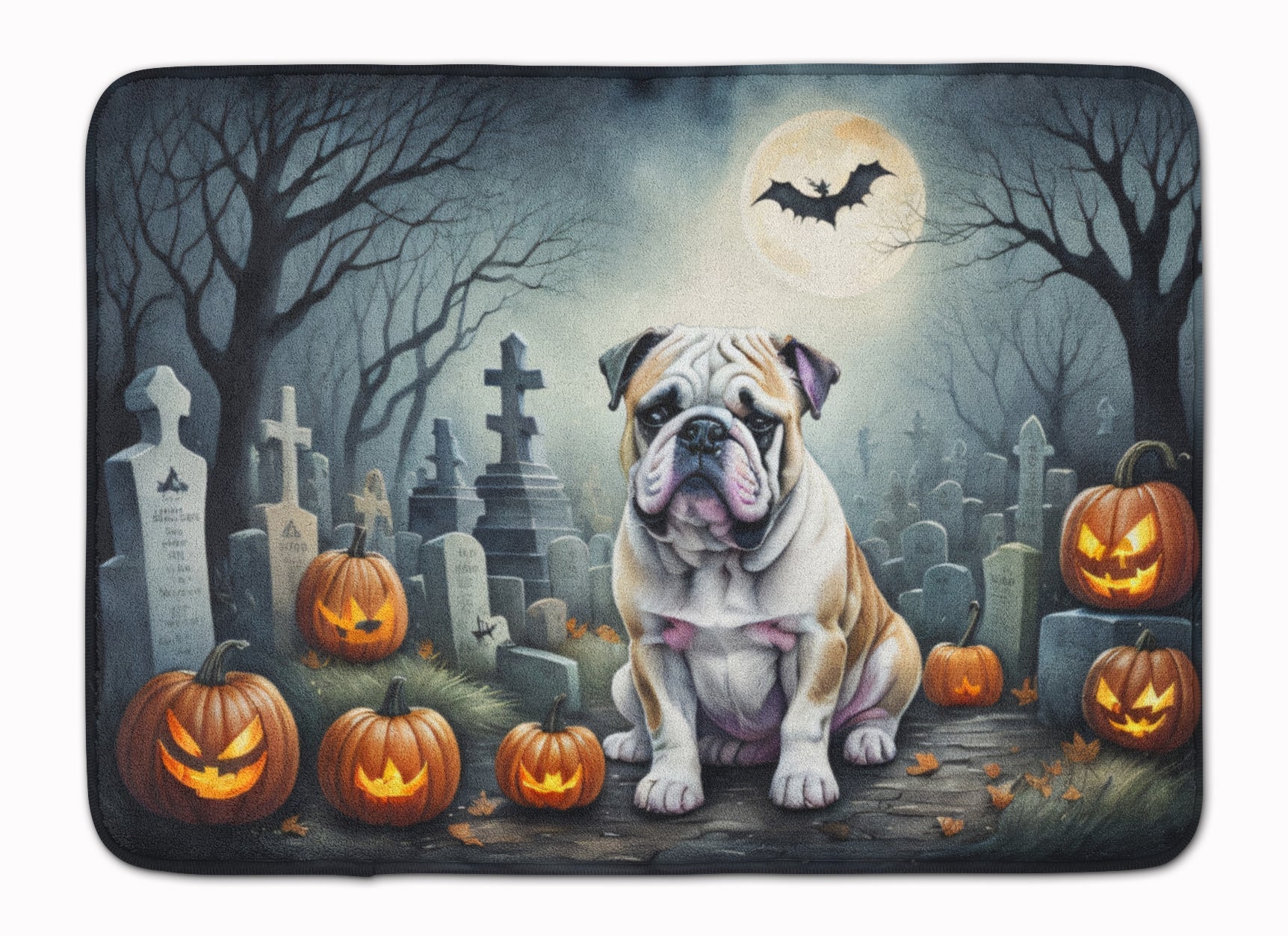 English Bulldog Spooky Halloween Memory Foam Kitchen Mat Machine Washable Anti-Fatigue Cushion Comfort Bath or Kitchen Rug