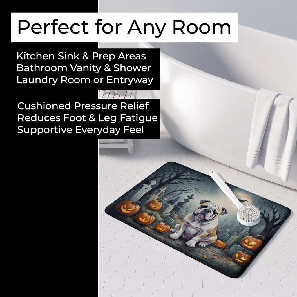 English Bulldog Spooky Halloween Memory Foam Kitchen Mat Machine Washable Anti-Fatigue Cushion Comfort Bath or Kitchen Rug