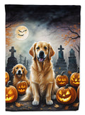 Golden Retriever Spooky Halloween House Flag 28x40 Porch Sleeve Pole Decorative Outside Yard Banner Artwork Wall Hanging, Polyester