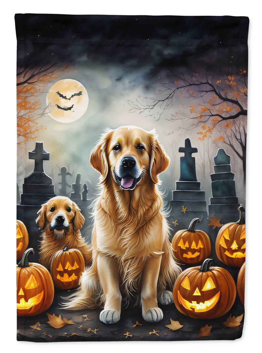 Golden Retriever Spooky Halloween House Flag 28x40 Porch Sleeve Pole Decorative Outside Yard Banner Artwork Wall Hanging, Polyester