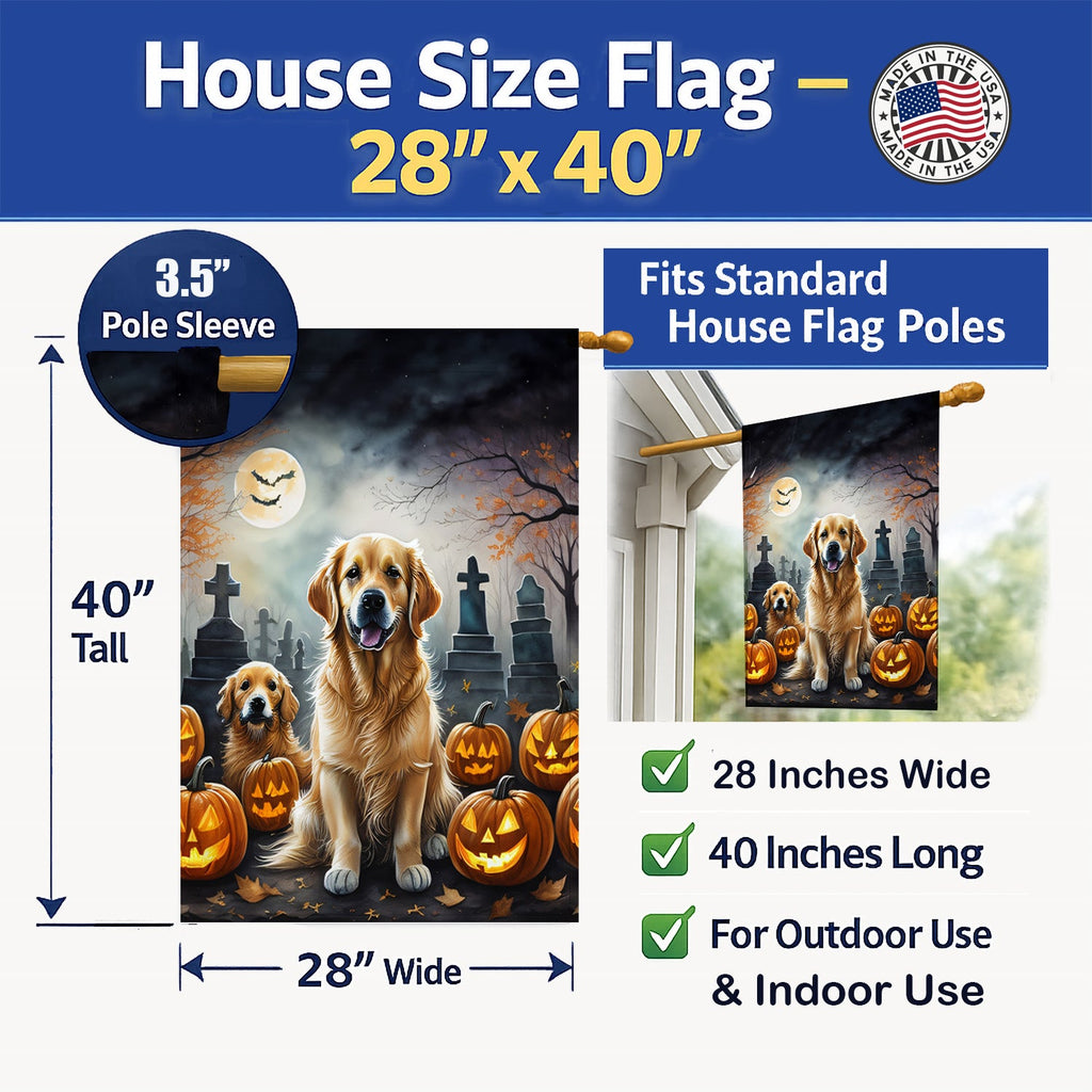 Golden Retriever Spooky Halloween House Flag 28x40 Porch Sleeve Pole Decorative Outside Yard Banner Artwork Wall Hanging, Polyester