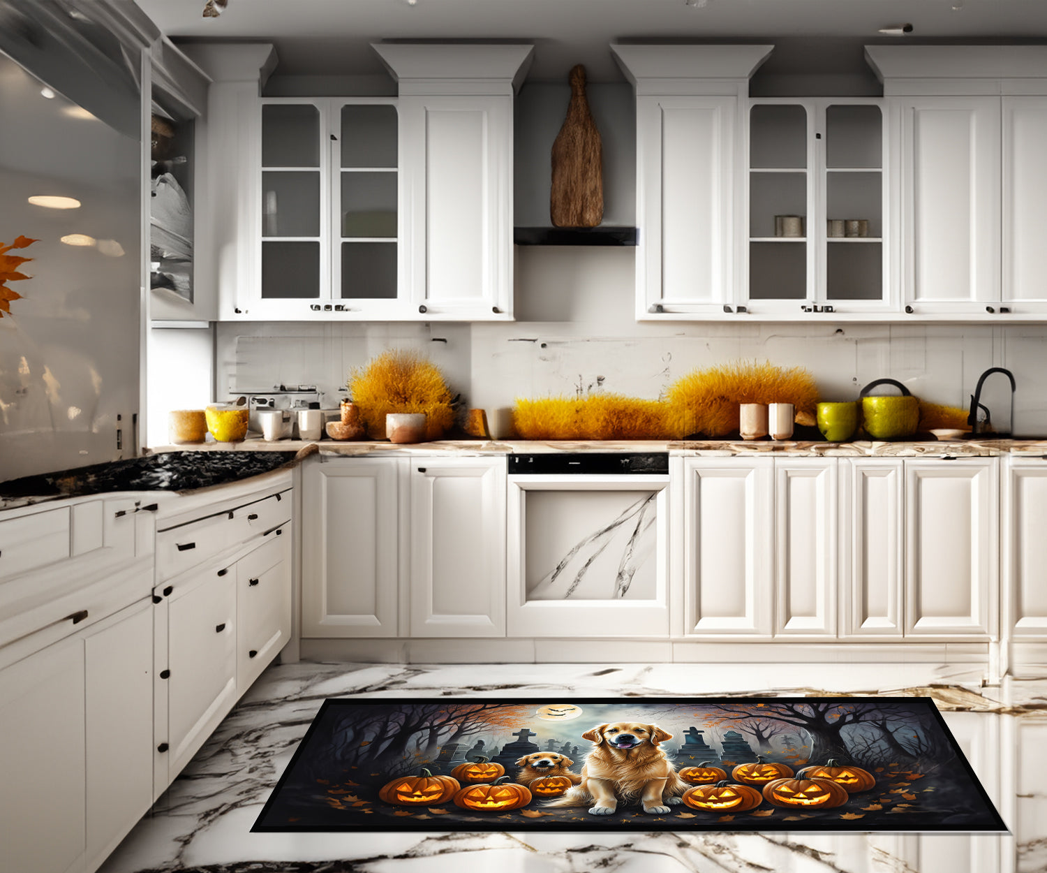 Golden Retriever Spooky Halloween Runner Mat 28x58 Front Door Mat Indoor Outdoor Rugs for Entryway Hallway Foyer Non Slip Washable Wide Doormat