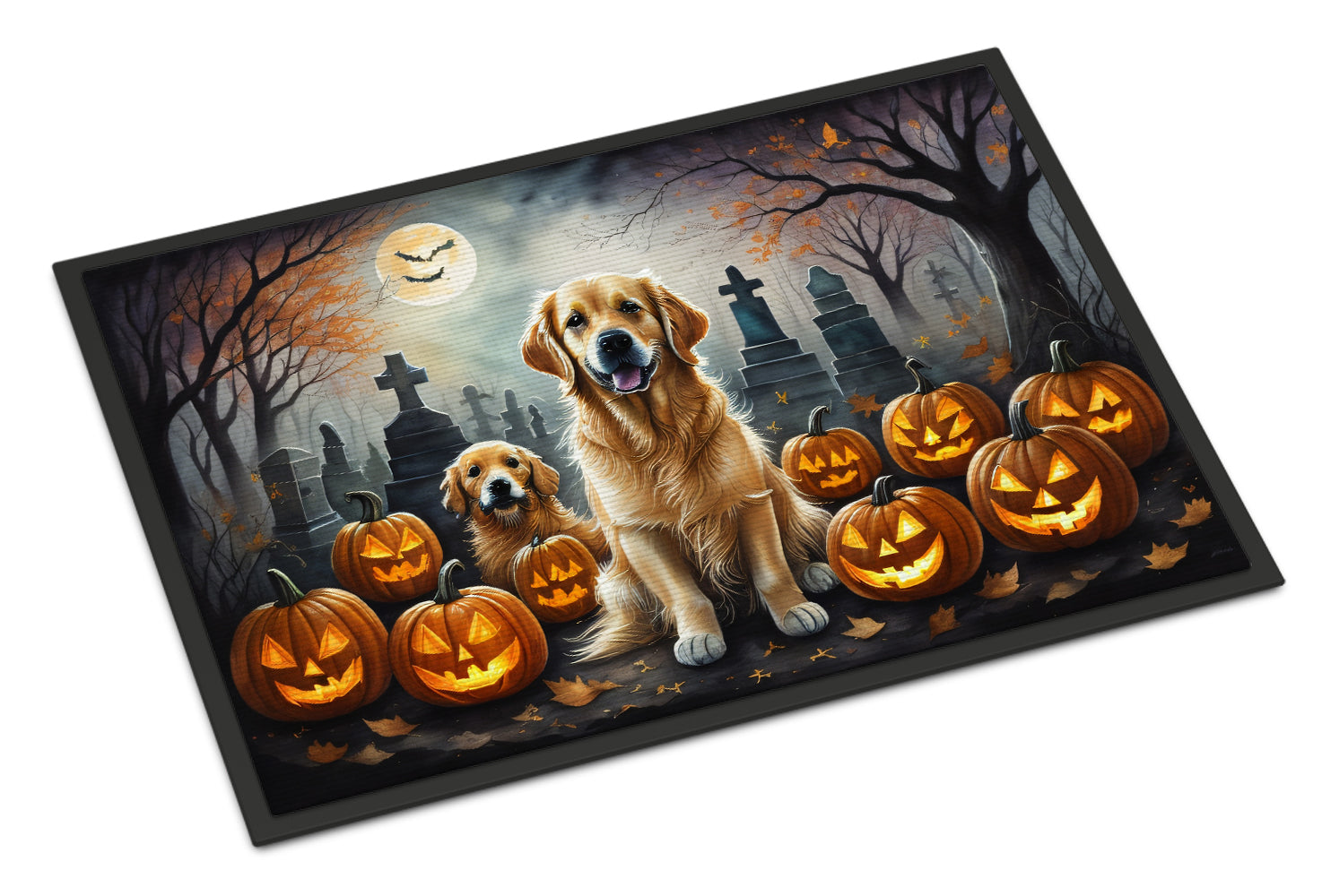 Golden Retriever Spooky Halloween Doormat Indoor Outdoor 24H X 36W Front Door Mat Rugs for Entryway, Non Slip Washable Low Pile,