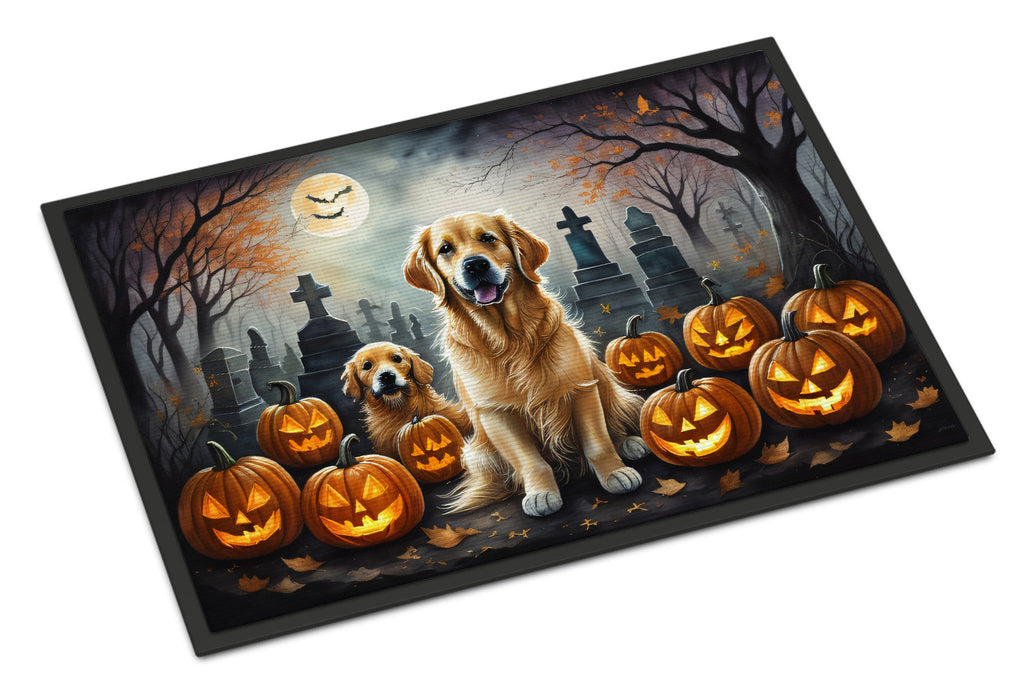 Golden Retriever Spooky Halloween Doormat Indoor Outdoor 18H X 27W Front Door Mat Rugs for Entryway, Non Slip Washable