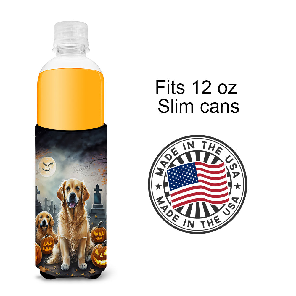Golden Retriever Spooky Halloween Slim Can Hugger , Insulated Foam Hugger for 12 oz Slim Cans, Beer Bottles & Water Bottles, Printed in USA