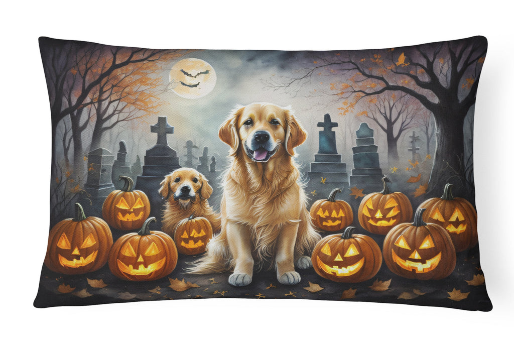 Golden Retriever Spooky Halloween Decorative Throw Pillow 12x16 Indoor Outdoor Accent Cushion, Fabric Cover with Insert for Sofa, Bed, Porch & Living Room