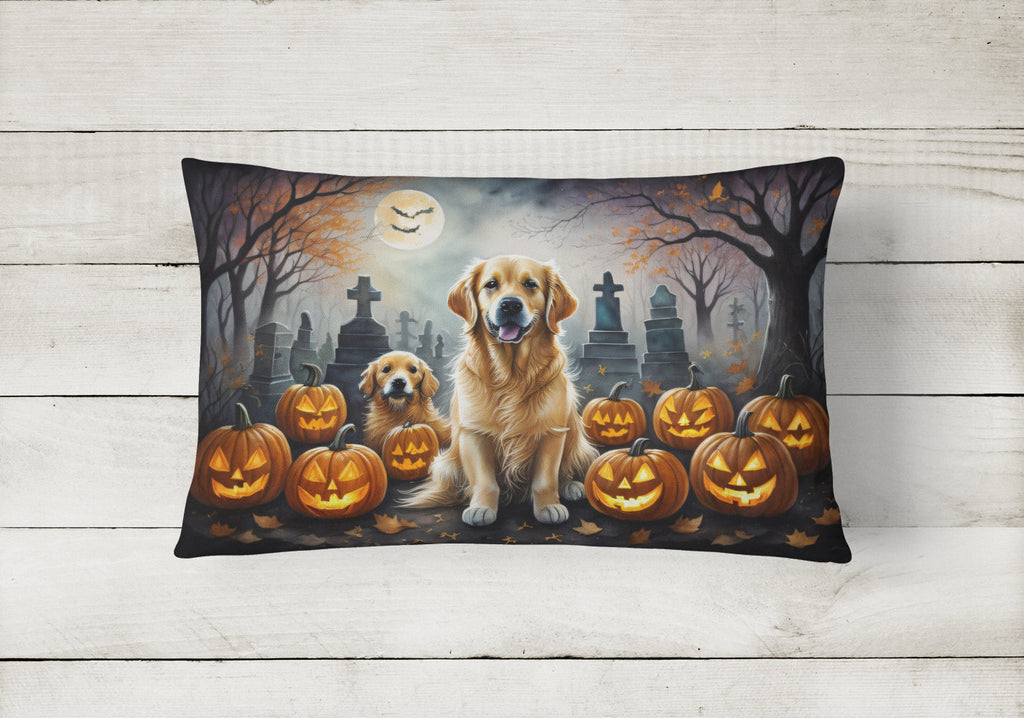 Golden Retriever Spooky Halloween Decorative Throw Pillow 12x16 Indoor Outdoor Accent Cushion, Fabric Cover with Insert for Sofa, Bed, Porch & Living Room