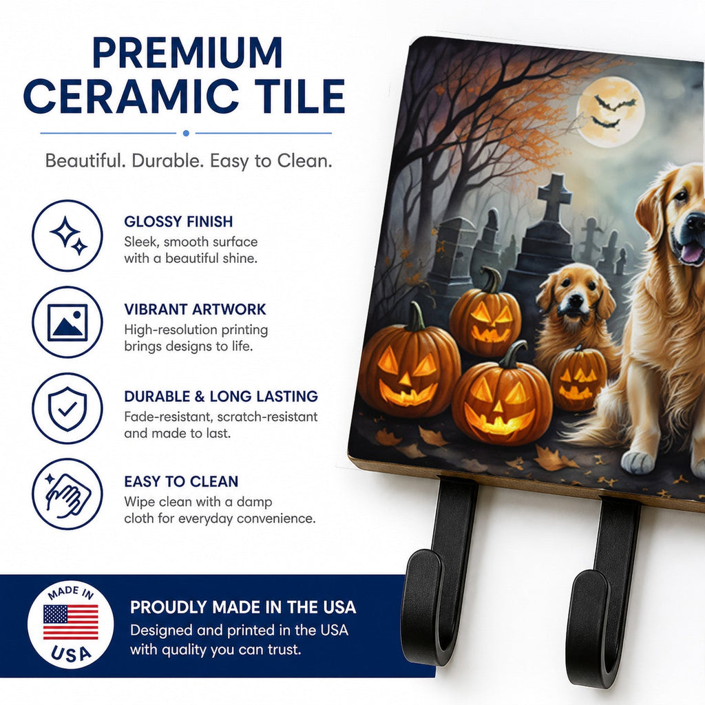 Golden Retriever Spooky Halloween Leash or Key Holder Wall Hooks, Coat Rack Wall Mount, for Hanging Keys, Towels, Aprons, Leashes