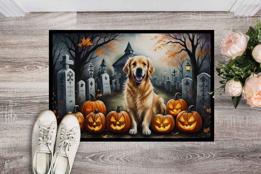 Golden Retriever Spooky Halloween Doormat Indoor Outdoor 24H X 36W Front Door Mat Rugs for Entryway, Non Slip Washable Low Pile,