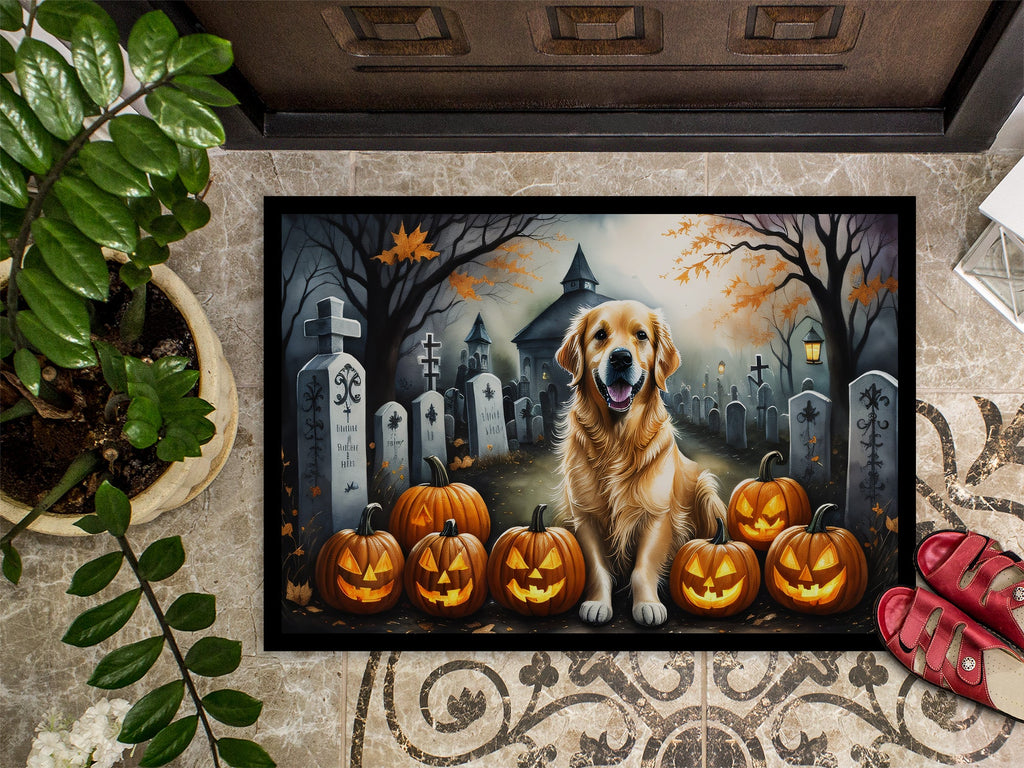 Golden Retriever Spooky Halloween Doormat Indoor Outdoor 24H X 36W Front Door Mat Rugs for Entryway, Non Slip Washable Low Pile,