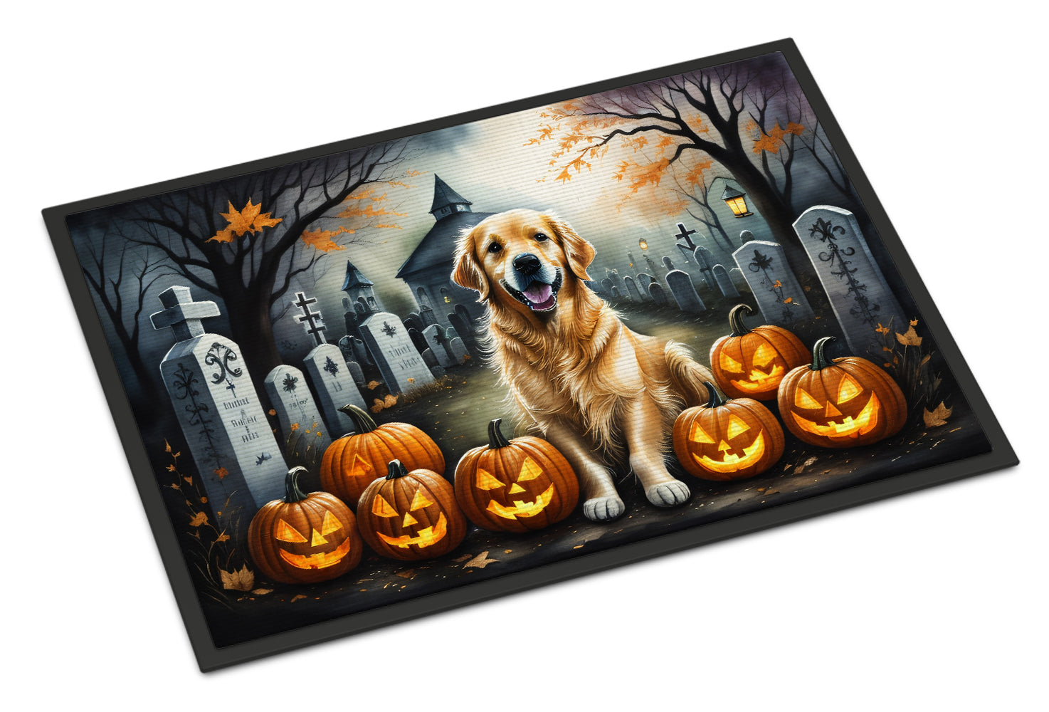 Golden Retriever Spooky Halloween Doormat Indoor Outdoor 18H X 27W Front Door Mat Rugs for Entryway, Non Slip Washable