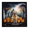 Golden Retriever Spooky Halloween Framed Metal Print Bathroom, Kitchen, Office, Home Decor Wall Art Ready to Hang, Square, 8X8