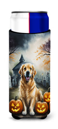 Golden Retriever Spooky Halloween Slim Can Hugger , Insulated Foam Hugger for 12 oz Slim Cans, Beer Bottles & Water Bottles, Printed in USA
