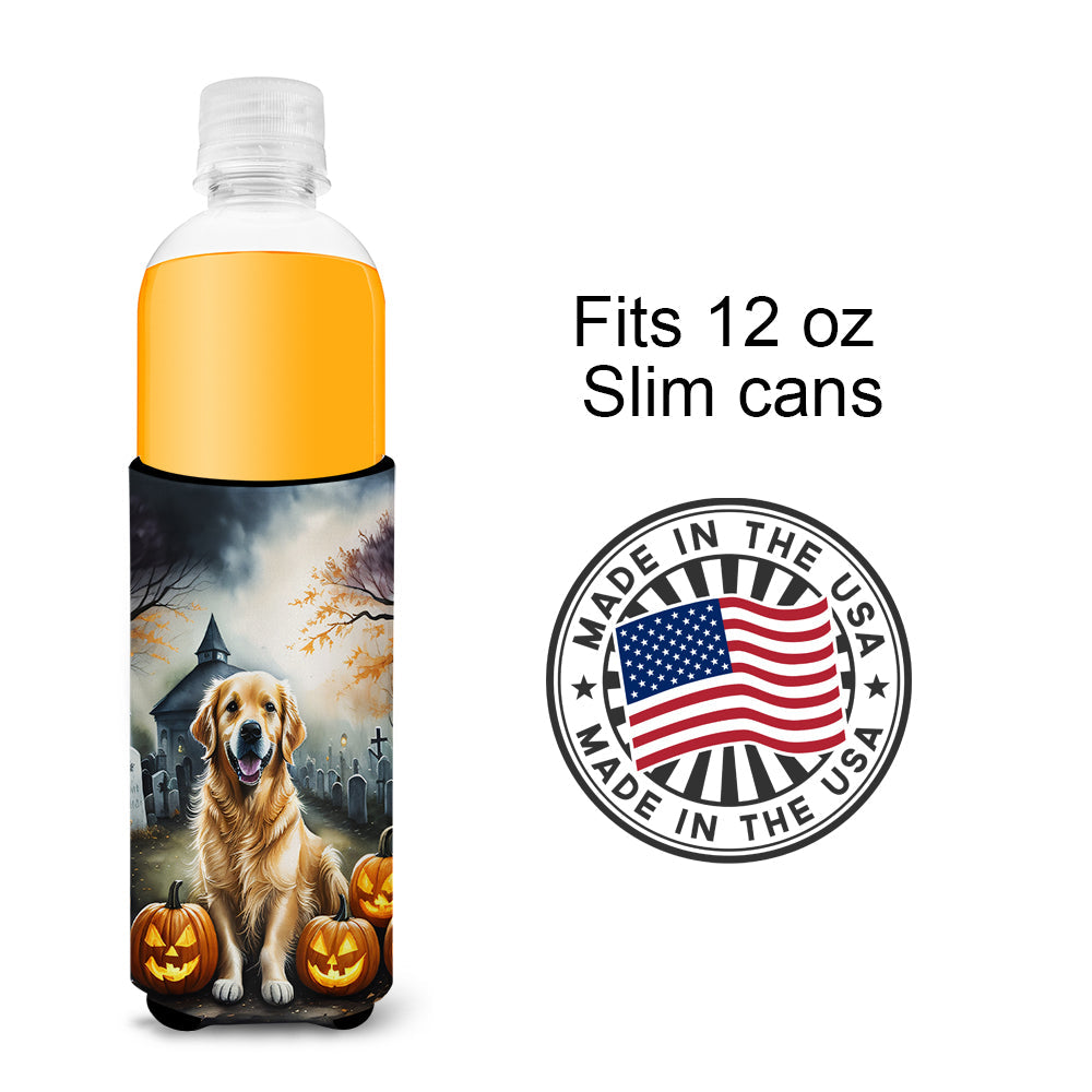 Golden Retriever Spooky Halloween Slim Can Hugger , Insulated Foam Hugger for 12 oz Slim Cans, Beer Bottles & Water Bottles, Printed in USA