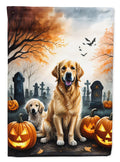 Golden Retriever Spooky Halloween House Flag 28x40 Porch Sleeve Pole Decorative Outside Yard Banner Artwork Wall Hanging, Polyester