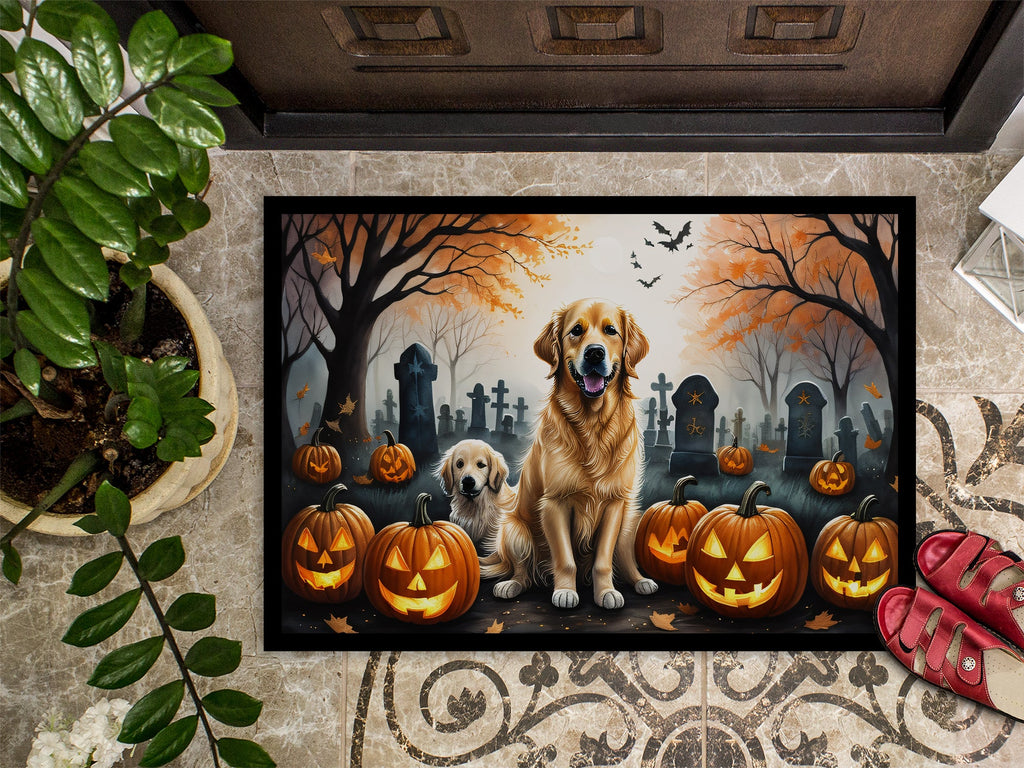 Golden Retriever Spooky Halloween Doormat Indoor Outdoor 24H X 36W Front Door Mat Rugs for Entryway, Non Slip Washable Low Pile,