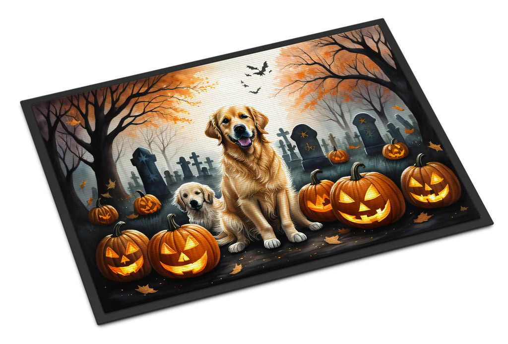 Golden Retriever Spooky Halloween Doormat Indoor Outdoor 18H X 27W Front Door Mat Rugs for Entryway, Non Slip Washable