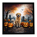 Golden Retriever Spooky Halloween Framed Metal Print Bathroom, Kitchen, Office, Home Decor Wall Art Ready to Hang, Square, 8X8