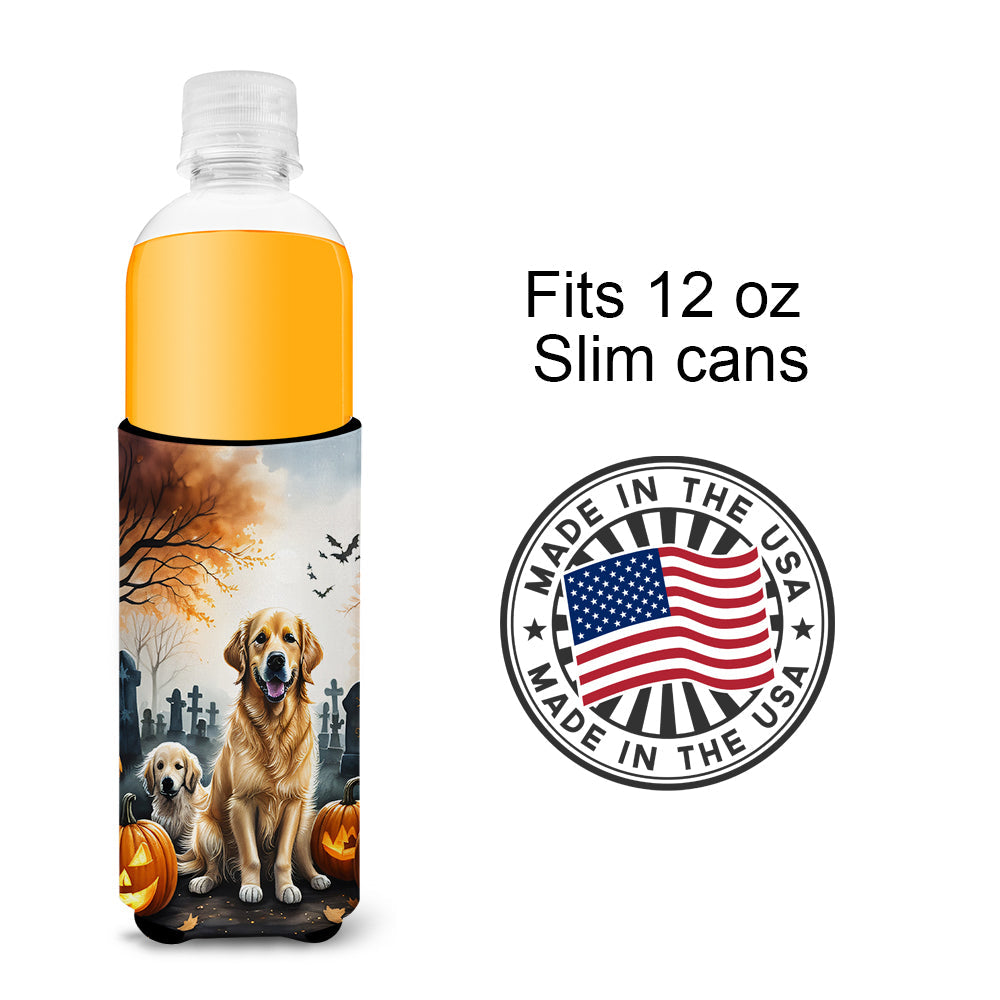 Golden Retriever Spooky Halloween Slim Can Hugger , Insulated Foam Hugger for 12 oz Slim Cans, Beer Bottles & Water Bottles, Printed in USA