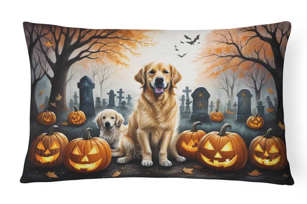 Golden Retriever Spooky Halloween Decorative Throw Pillow 12x16 Indoor Outdoor Accent Cushion, Fabric Cover with Insert for Sofa, Bed, Porch & Living Room
