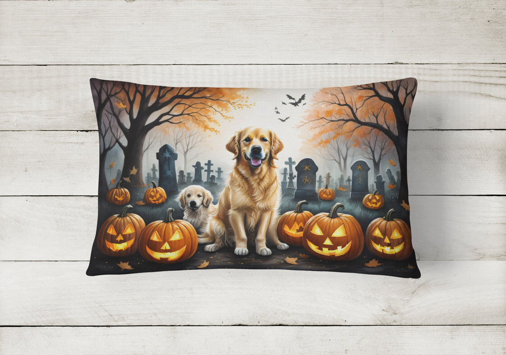 Golden Retriever Spooky Halloween Decorative Throw Pillow 12x16 Indoor Outdoor Accent Cushion, Fabric Cover with Insert for Sofa, Bed, Porch & Living Room