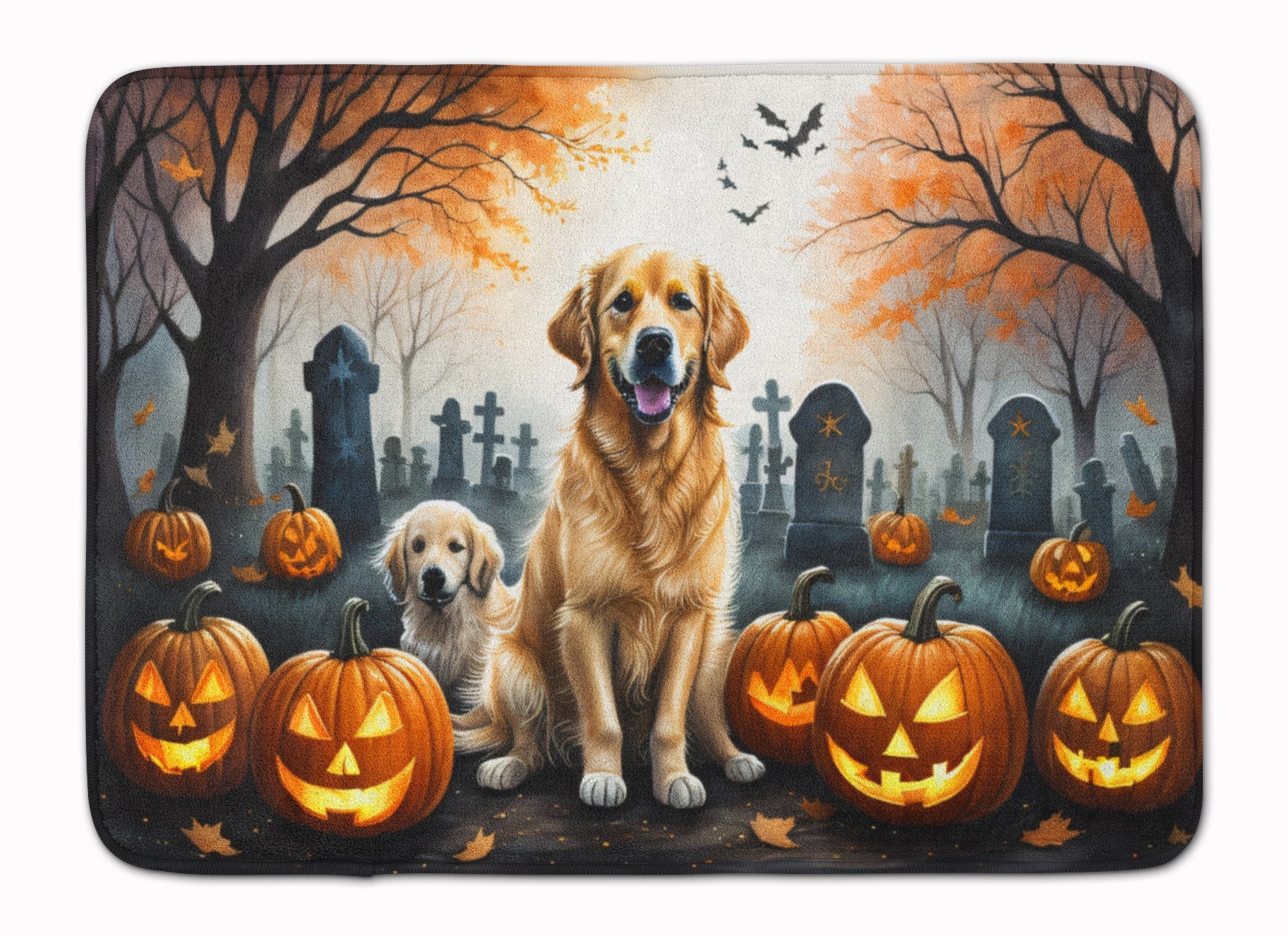 Golden Retriever Spooky Halloween Memory Foam Kitchen Mat Machine Washable Anti-Fatigue Cushion Comfort Bath or Kitchen Rug