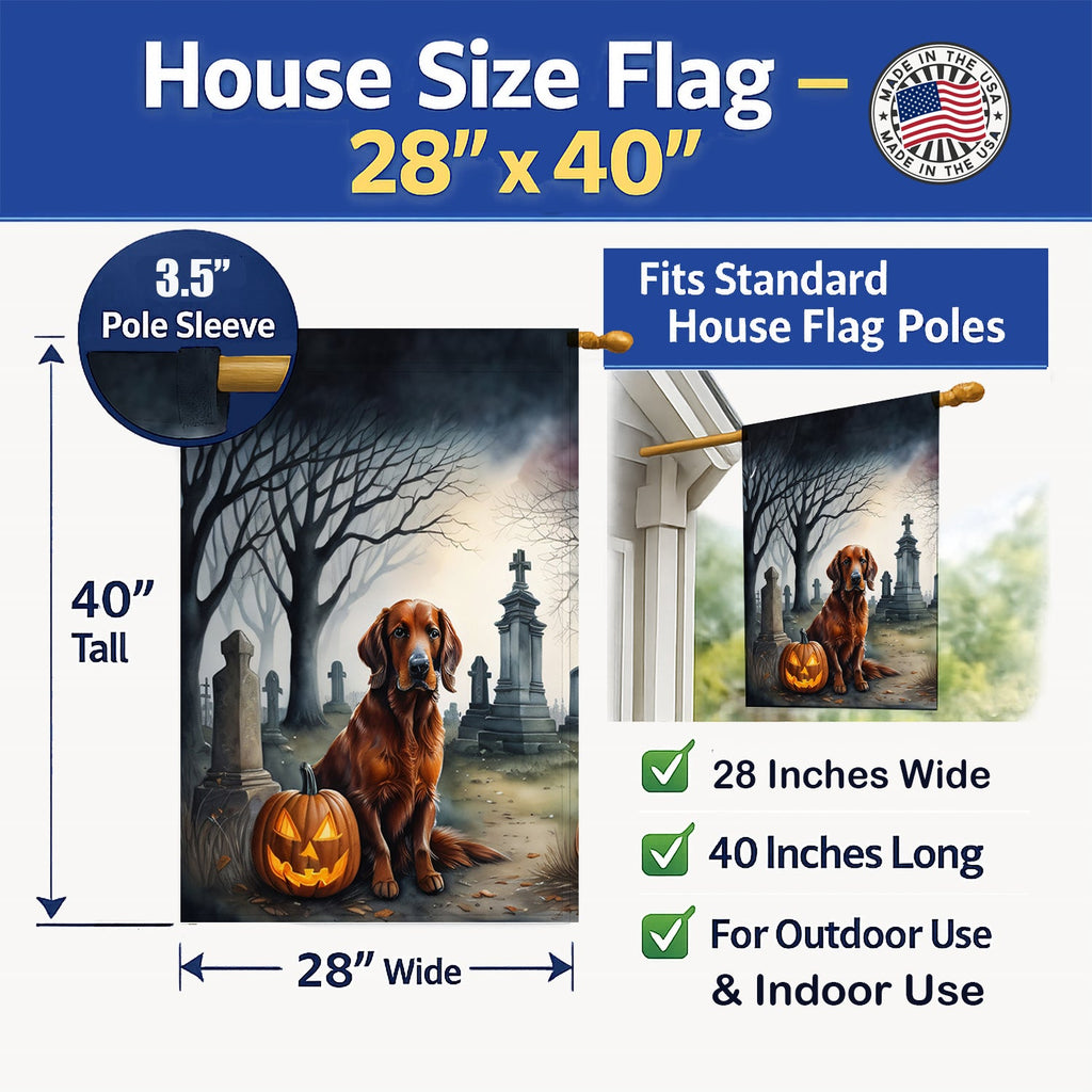 Irish Setter Spooky Halloween House Flag 28x40 Porch Sleeve Pole Decorative Outside Yard Banner Artwork Wall Hanging, Polyester