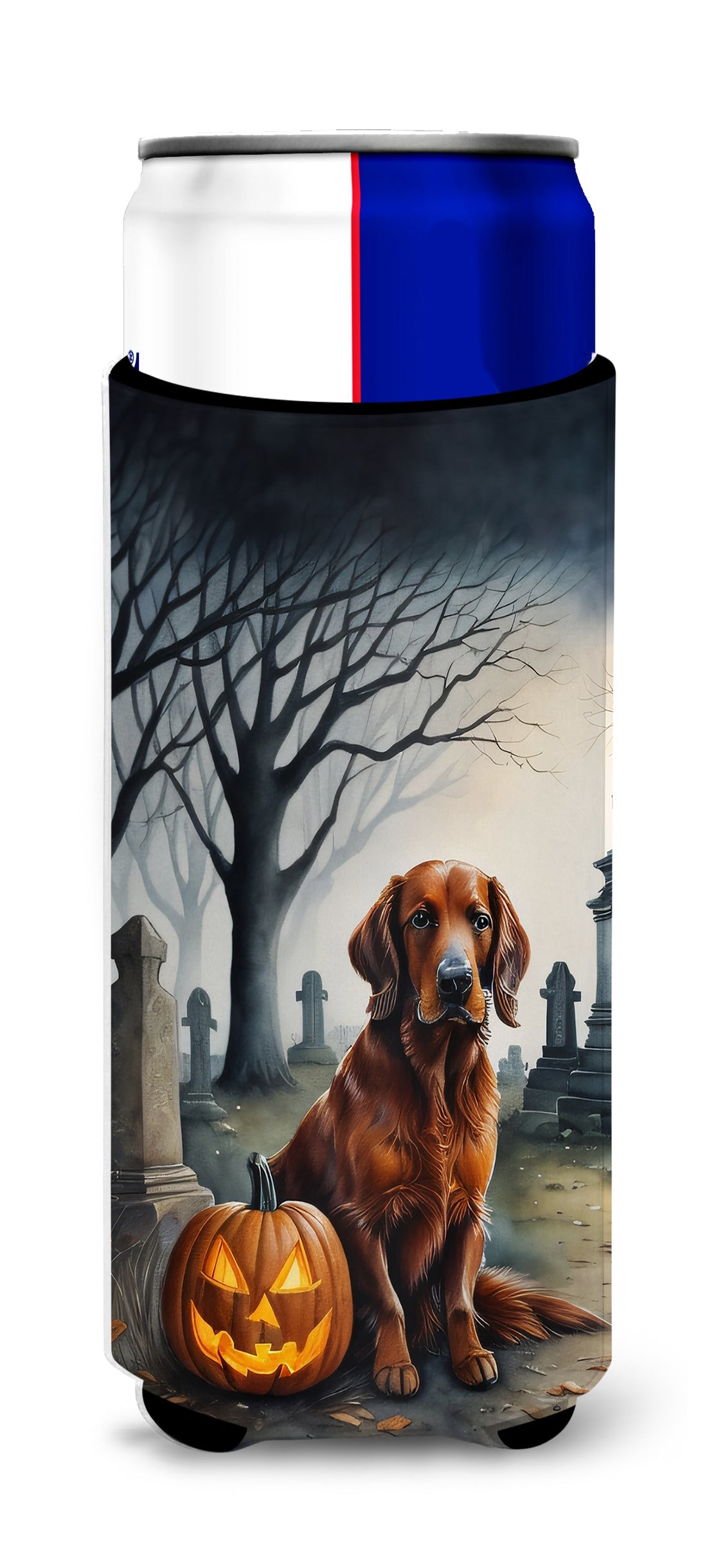 Irish Setter Spooky Halloween Slim Can Hugger , Insulated Foam Hugger for 12 oz Slim Cans, Beer Bottles & Water Bottles, Printed in USA