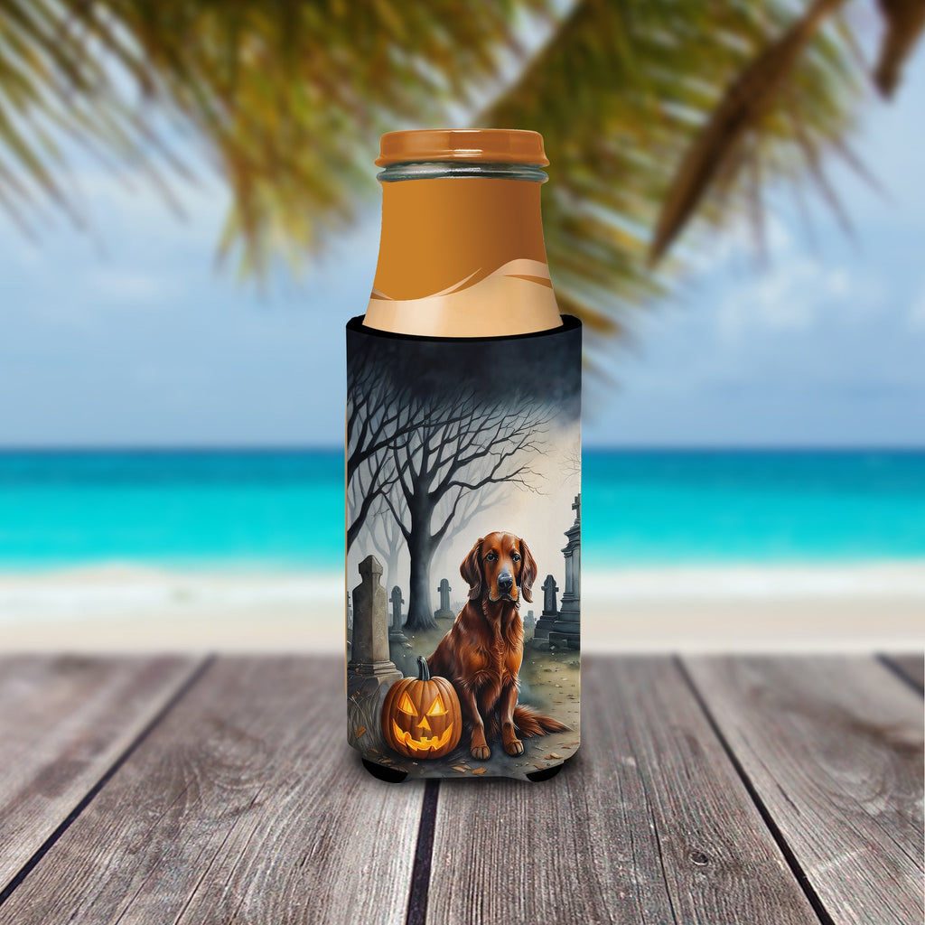Irish Setter Spooky Halloween Slim Can Hugger , Insulated Foam Hugger for 12 oz Slim Cans, Beer Bottles & Water Bottles, Printed in USA