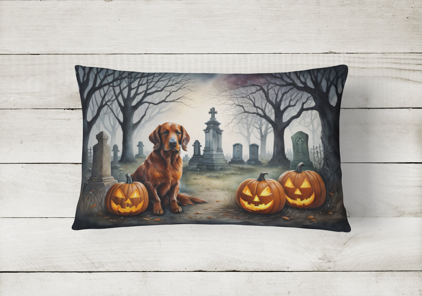Irish Setter Spooky Halloween Decorative Throw Pillow 12x16 Indoor Outdoor Accent Cushion, Fabric Cover with Insert for Sofa, Bed, Porch & Living Room