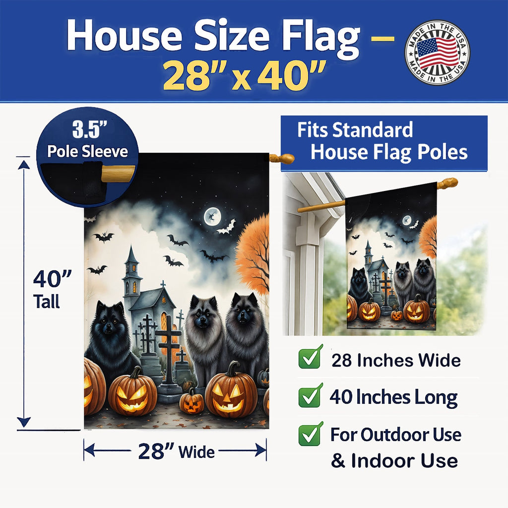 Keeshond Spooky Halloween House Flag 28x40 Porch Sleeve Pole Decorative Outside Yard Banner Artwork Wall Hanging, Polyester