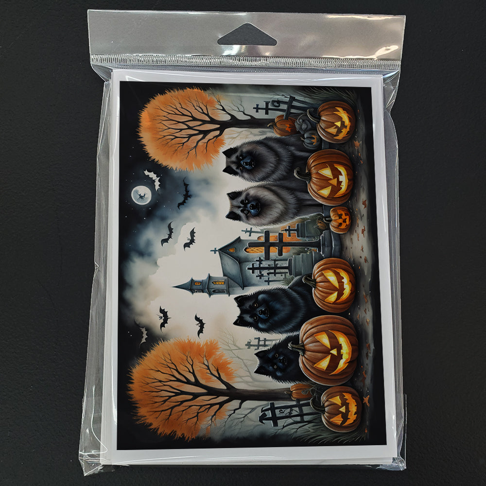 Keeshond Spooky Halloween Greeting Cards Pack of 8 Blank Cards with Envelopes Whimsical A7 Size 5x7