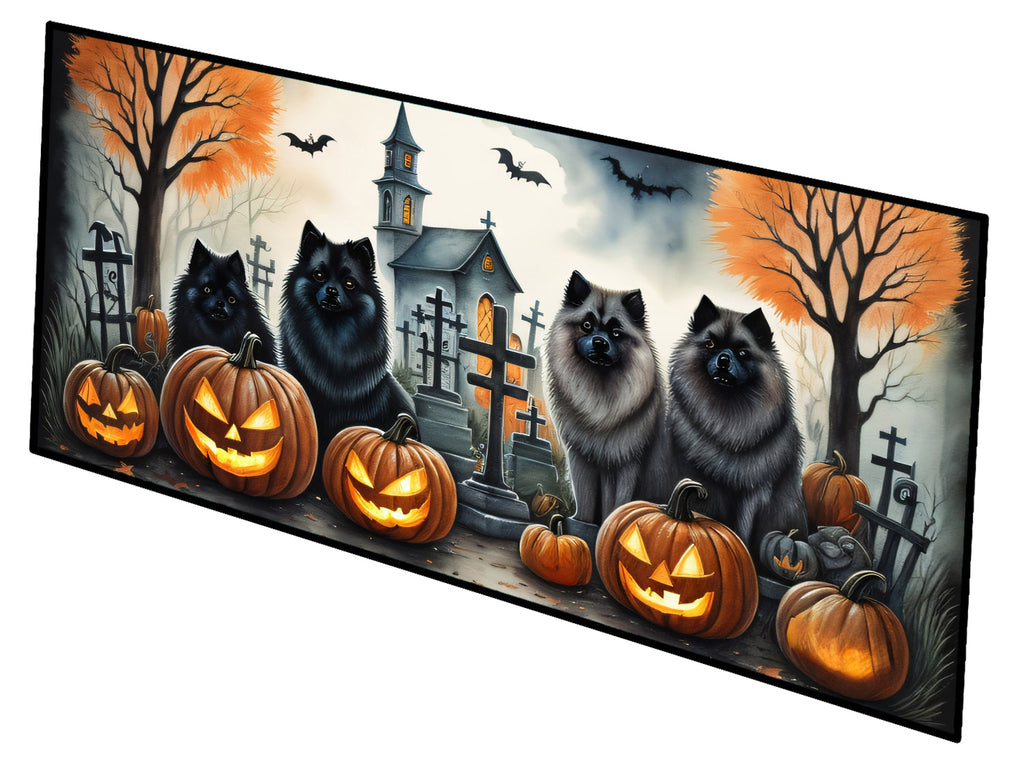 Keeshond Spooky Halloween Runner Mat 28x58 Front Door Mat Indoor Outdoor Rugs for Entryway Hallway Foyer Non Slip Washable Wide Doormat