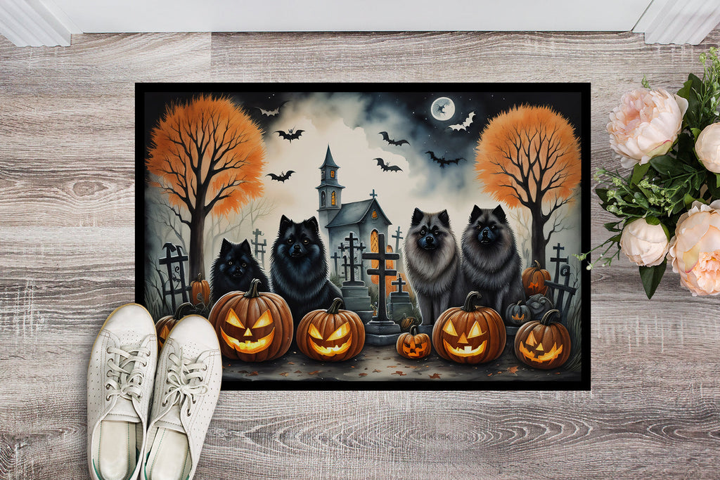 Keeshond Spooky Halloween Doormat Indoor Outdoor 24H X 36W Front Door Mat Rugs for Entryway, Non Slip Washable Low Pile,
