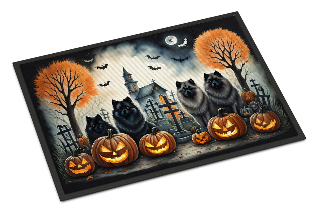Keeshond Spooky Halloween Doormat Indoor Outdoor 18H X 27W Front Door Mat Rugs for Entryway, Non Slip Washable