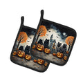 Keeshond Spooky Halloween Pot Holder Set of 2 Heat Resistant Quilted Hot Pads 7.5 x 7.5 Inch, Insulated Kitchen Trivets for Cooking & Baking