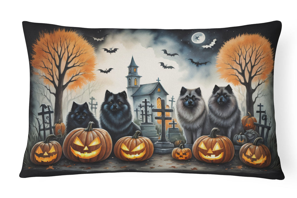 Keeshond Spooky Halloween Decorative Throw Pillow 12x16 Indoor Outdoor Accent Cushion, Fabric Cover with Insert for Sofa, Bed, Porch & Living Room